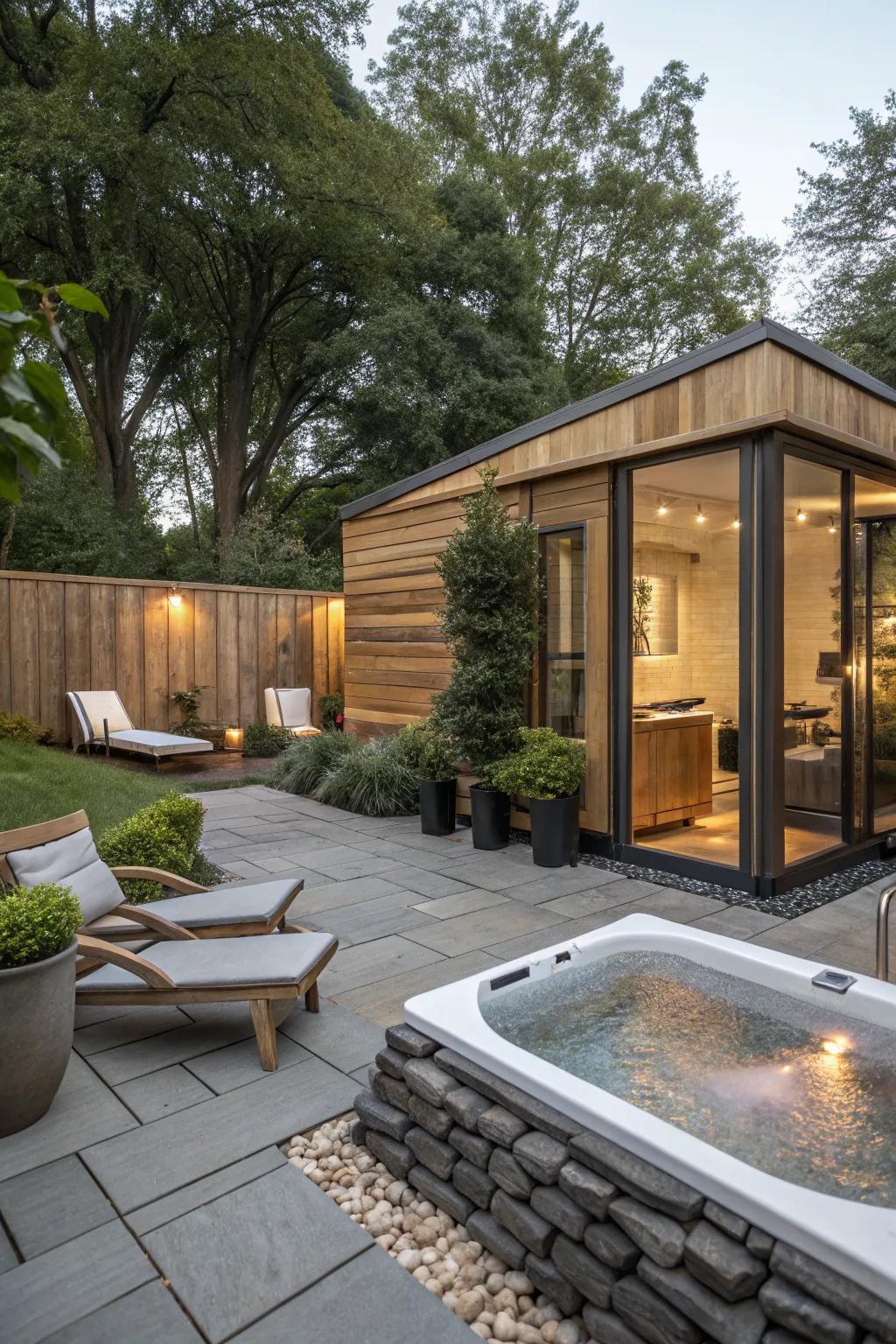 Combine modern and rustic styles for a uniquely charming outdoor retreat.