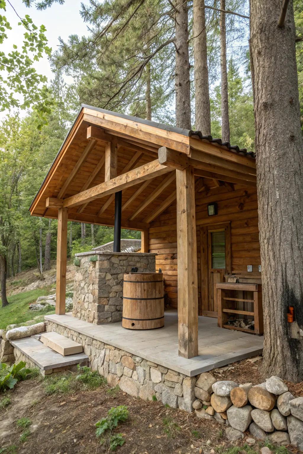 Rustic charm brings a warm, inviting feel to this sauna.