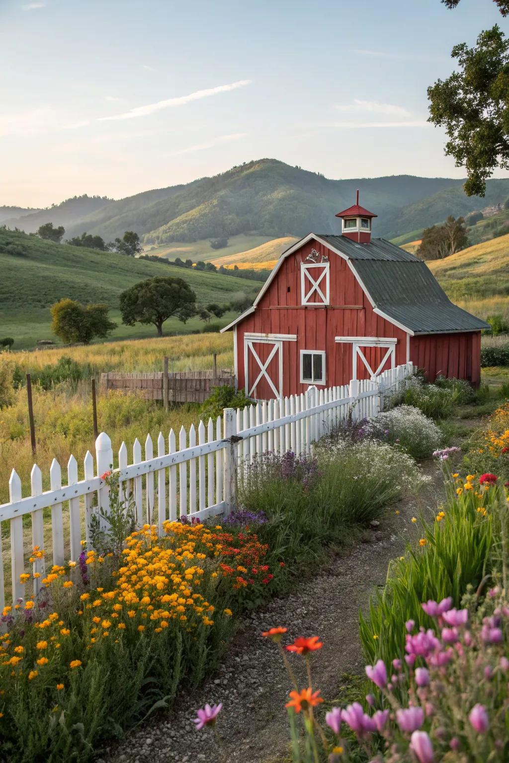 Barn red brings rustic charm to the garden.