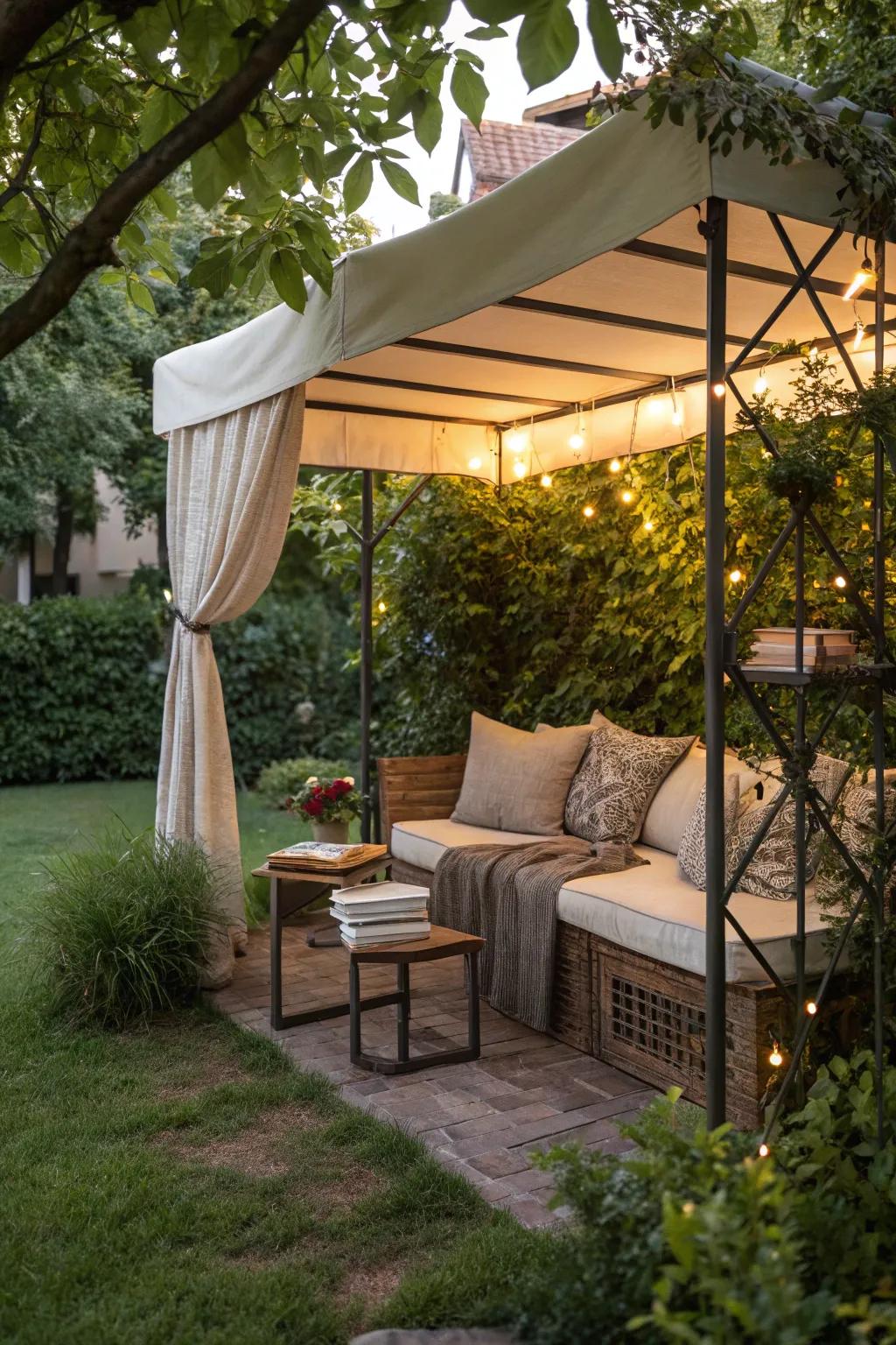 Freestanding awnings enhance outdoor comfort.
