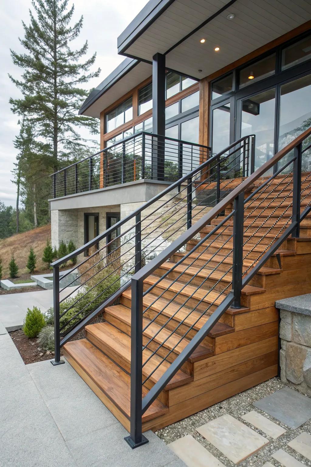 Mixed materials offer a unique and stylish railing solution.