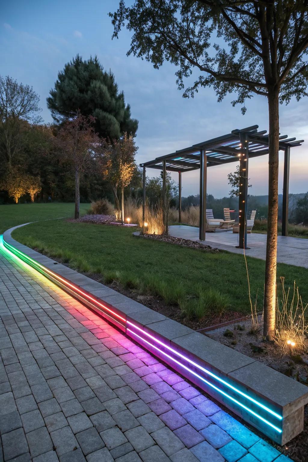 Customizable strip lighting lets you personalize your outdoor ambiance.
