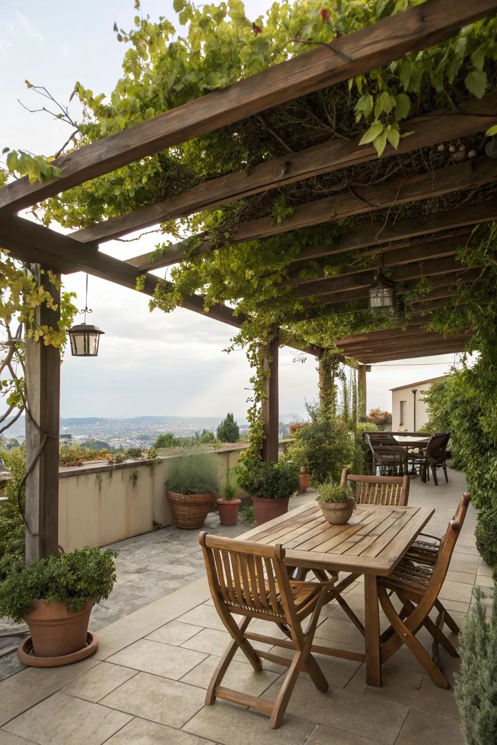 Enhance your terrace with a pergola for shade and style.