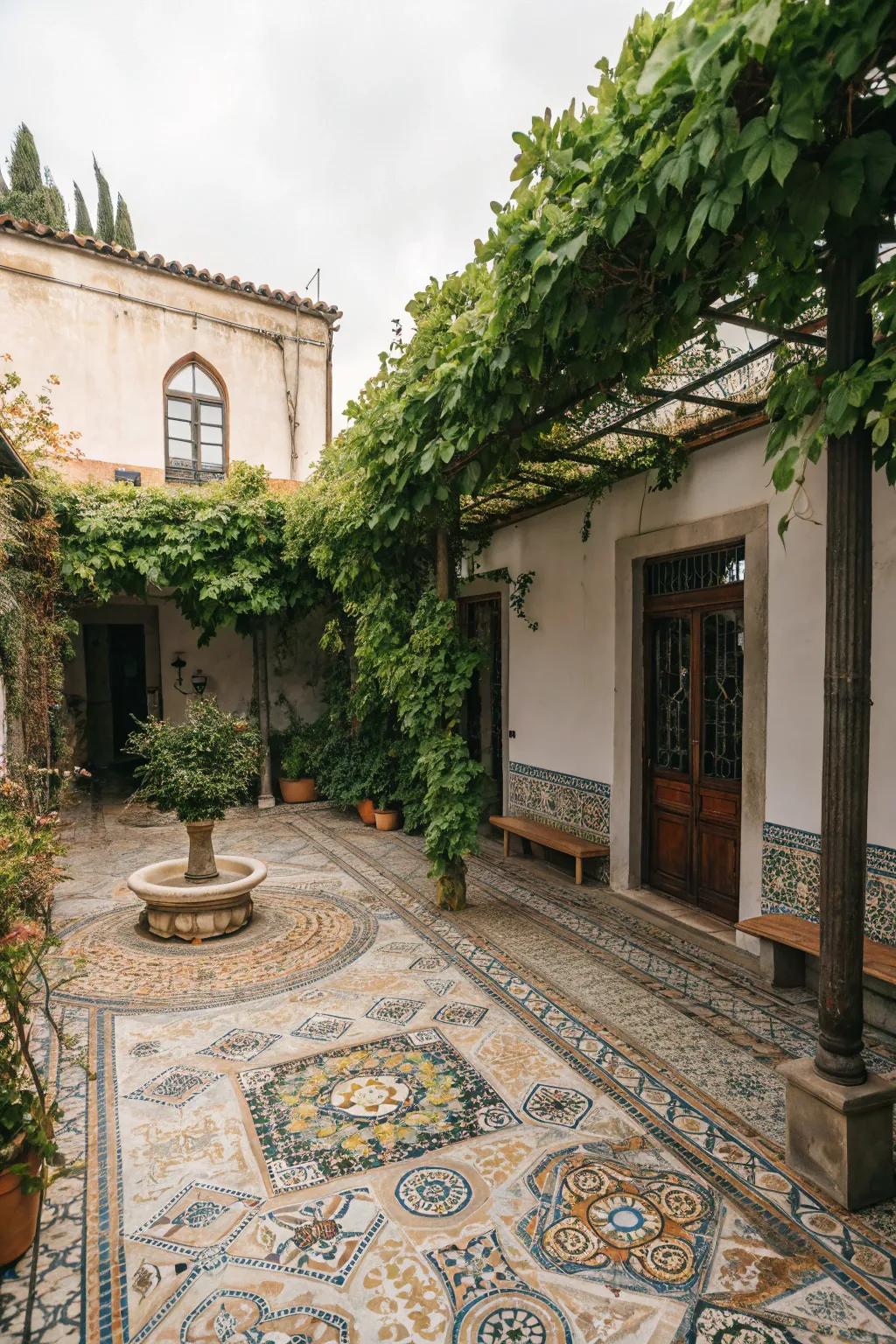 Arabesque tiles add an exotic flair to garden retreats.