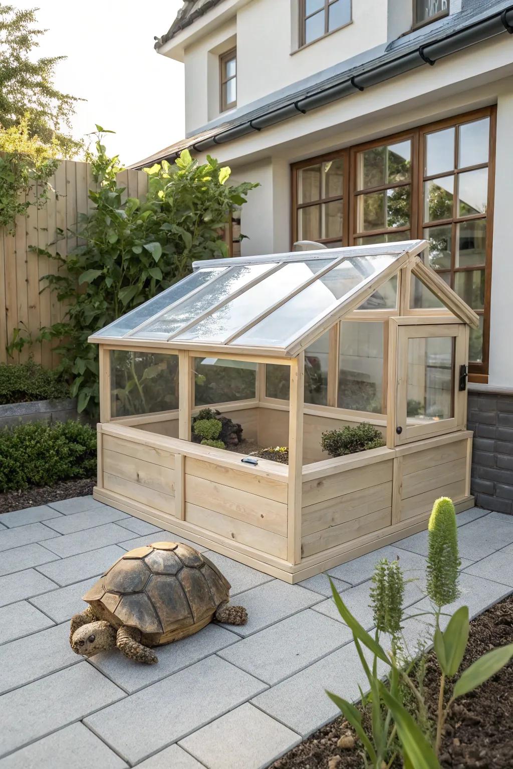 Bask in simplicity: A sunlit sanctuary for your tortoise.