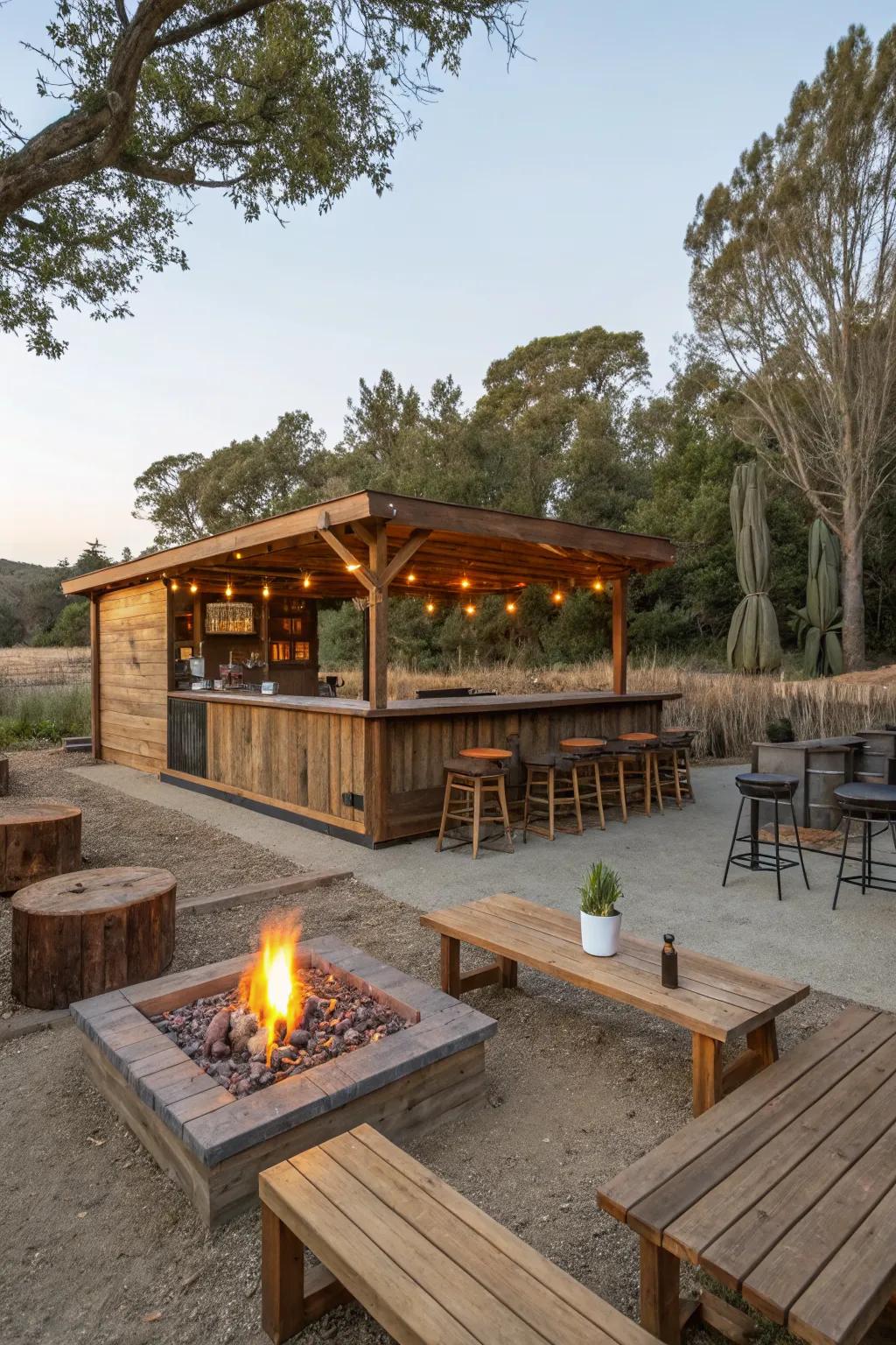 A versatile wood bar with a BBQ and fire pit for the ultimate entertaining experience.