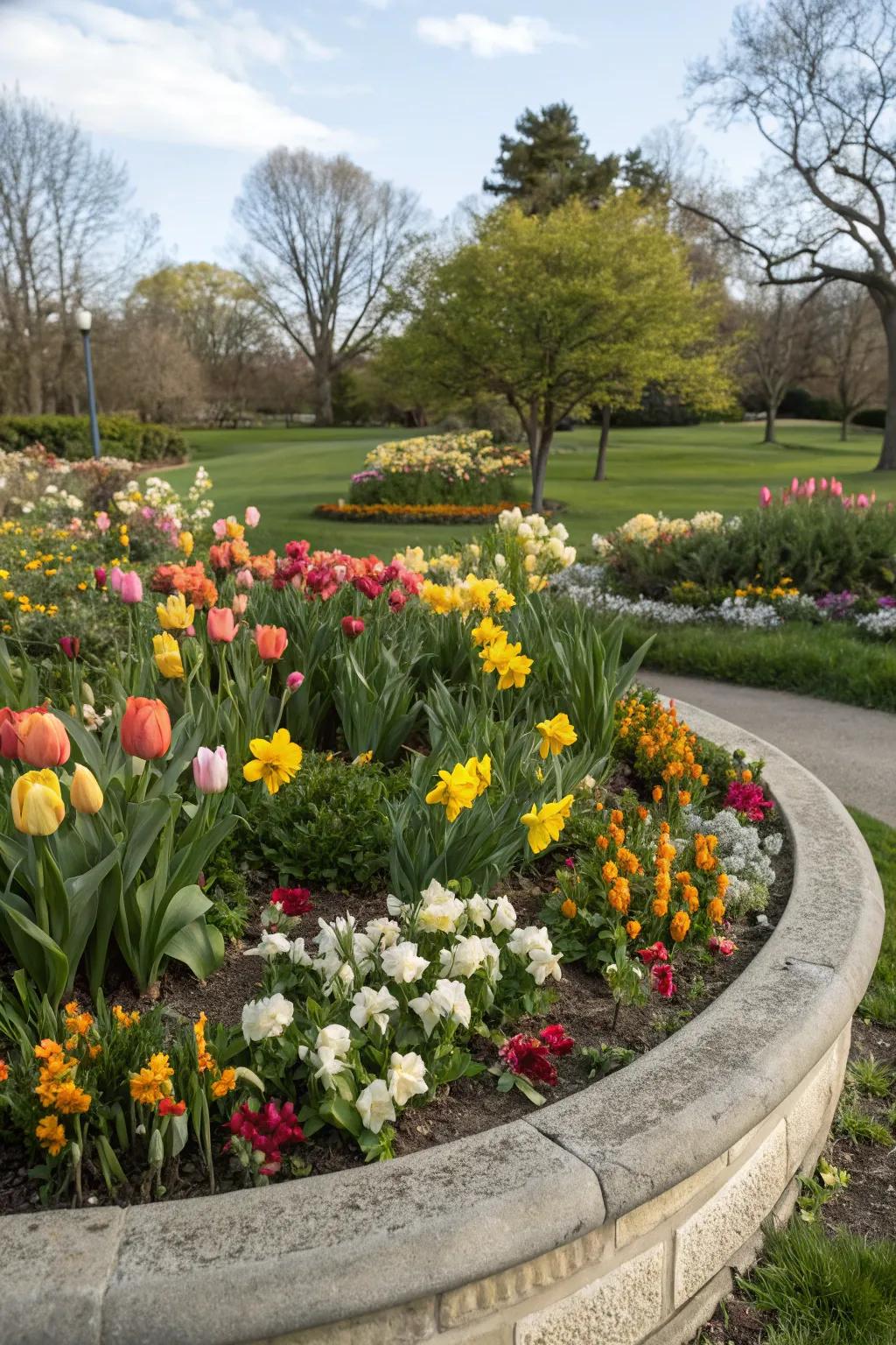 Seasonal blooms ensure this flower bed is always in style.