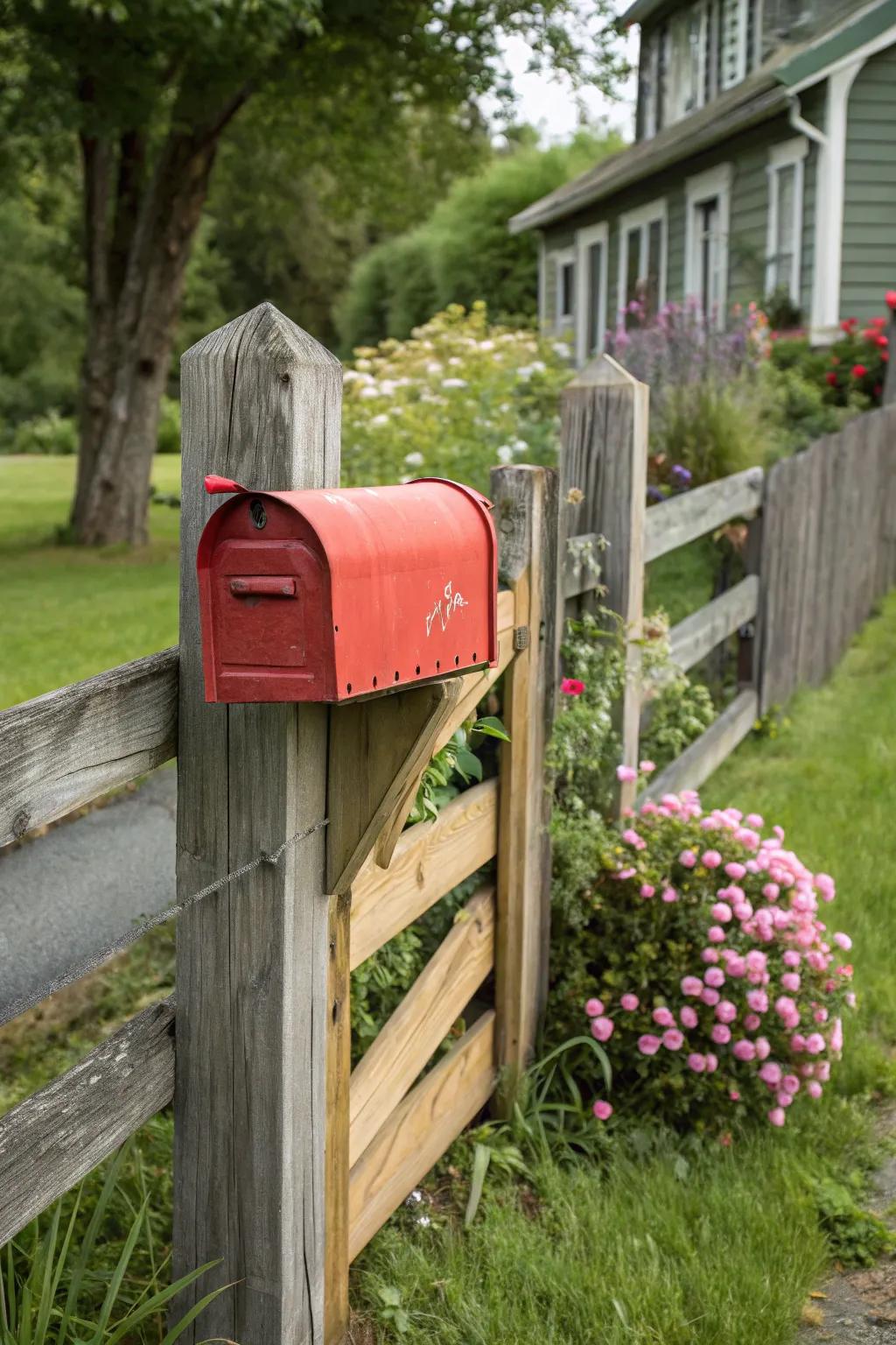 A mailbox that blends effortlessly with the fence.