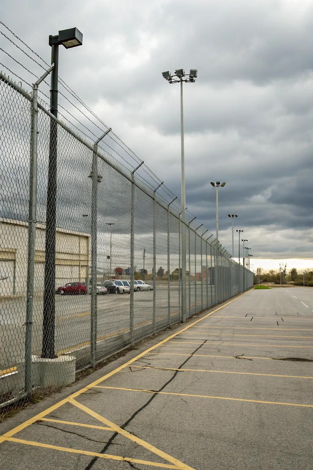 Perimeter fencing offers enhanced security for parking lots.
