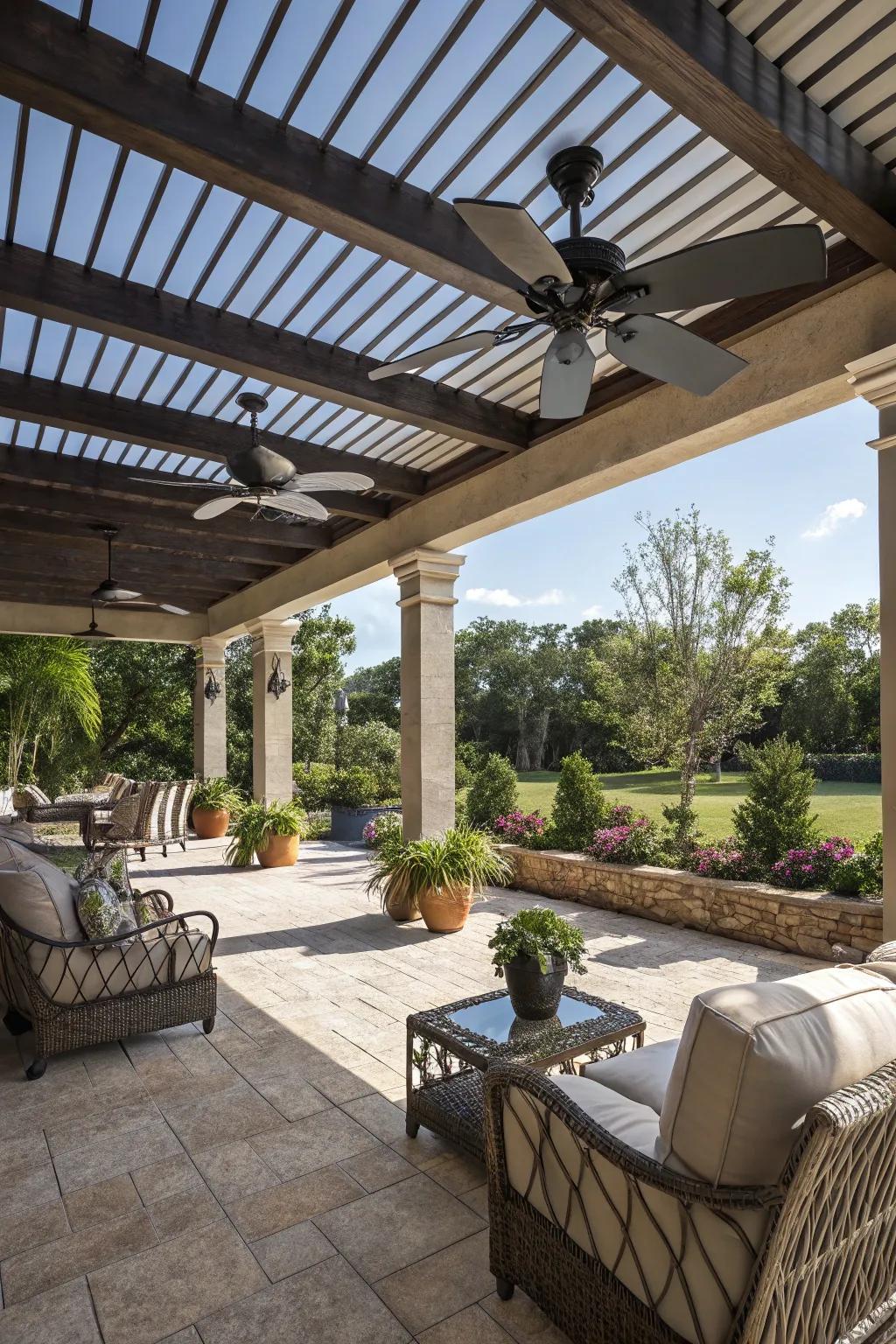 Enjoy a gentle breeze with ceiling fans on your patio.