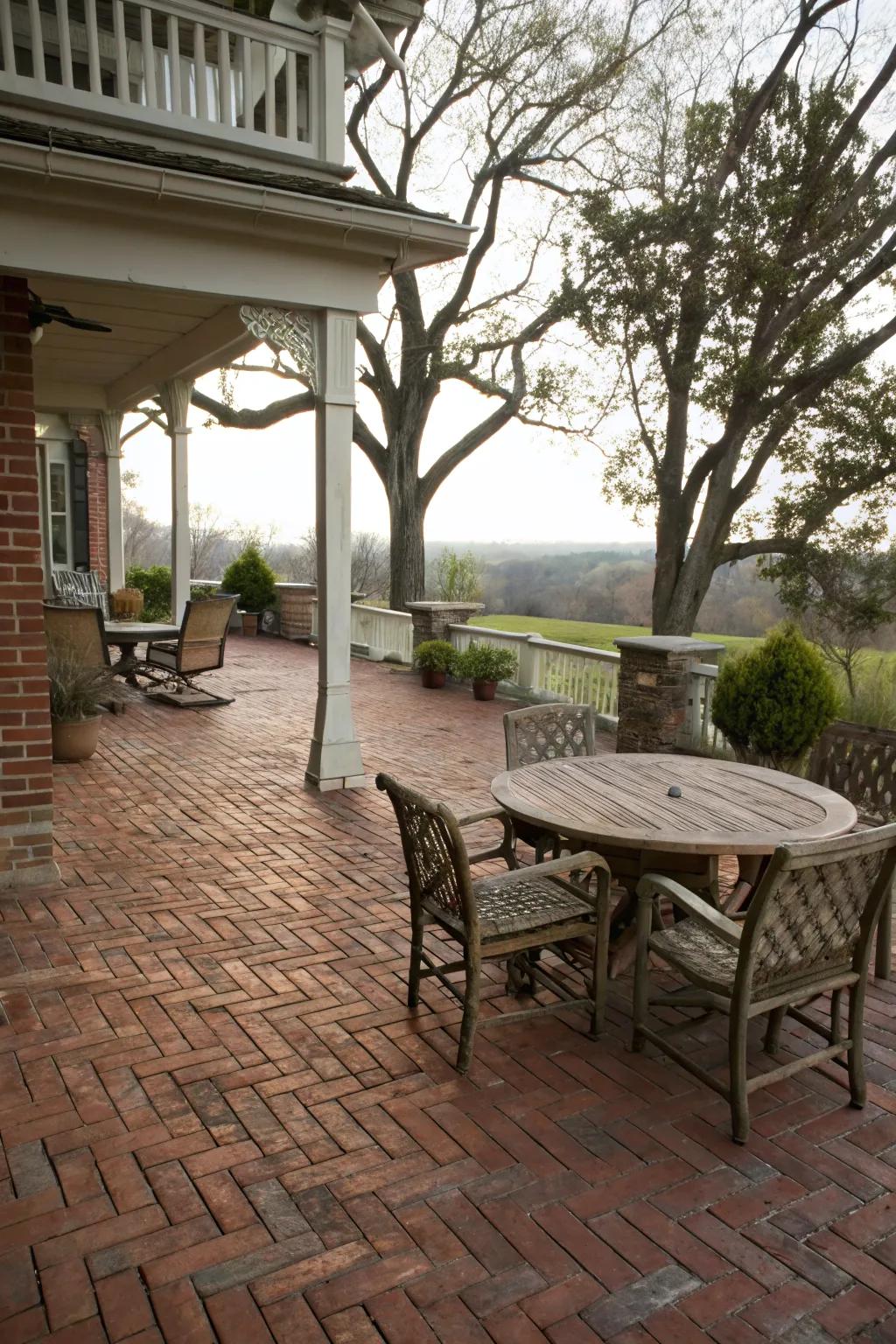 Brick flooring lends a timeless and rustic charm to your patio deck.