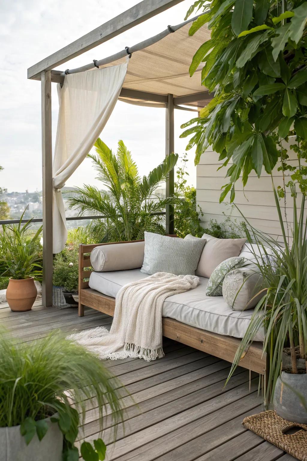 Convertible daybeds provide versatile comfort on the patio.