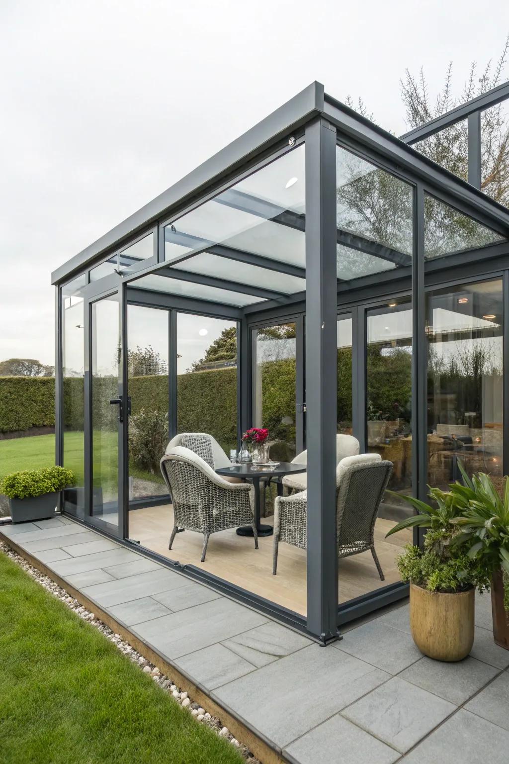 Sleek metal frames for a modern patio design.