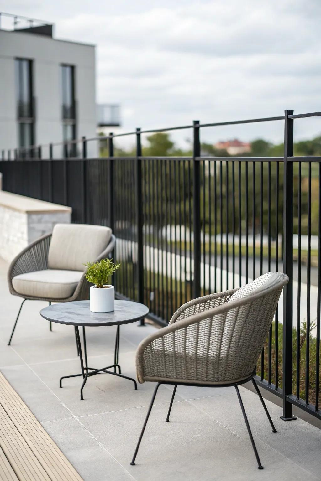 Black metal fences provide a minimalist and elegant look.