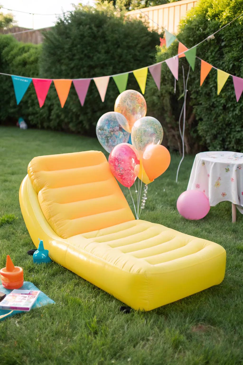 Add a playful touch with an inflatable lounge on your grass patio.