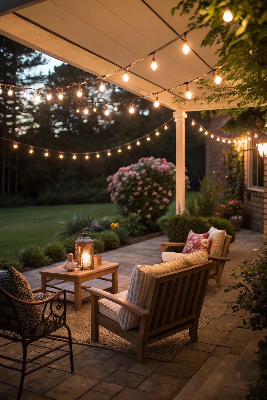 String lights add a warm glow to any outdoor gathering.