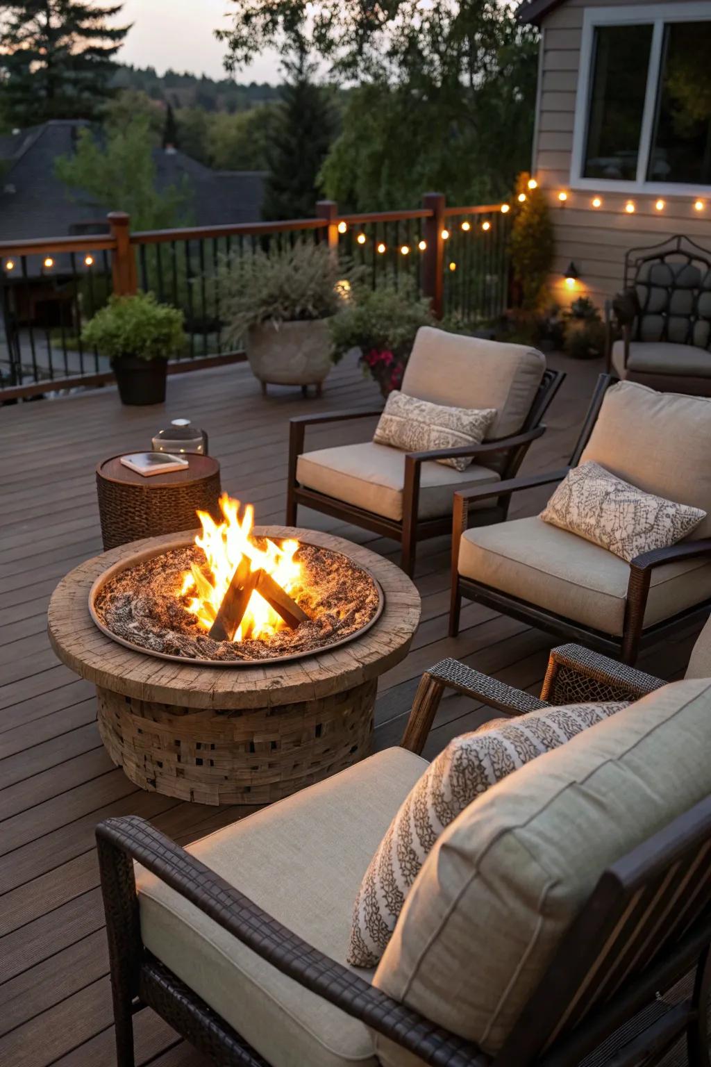 Fire pits create a warm and inviting patio atmosphere.