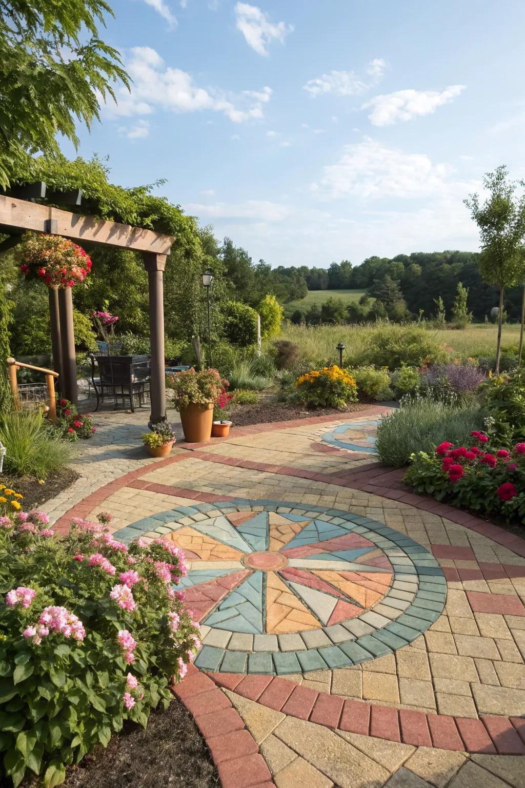 Playful pinwheel pattern adding fun to a lively patio.