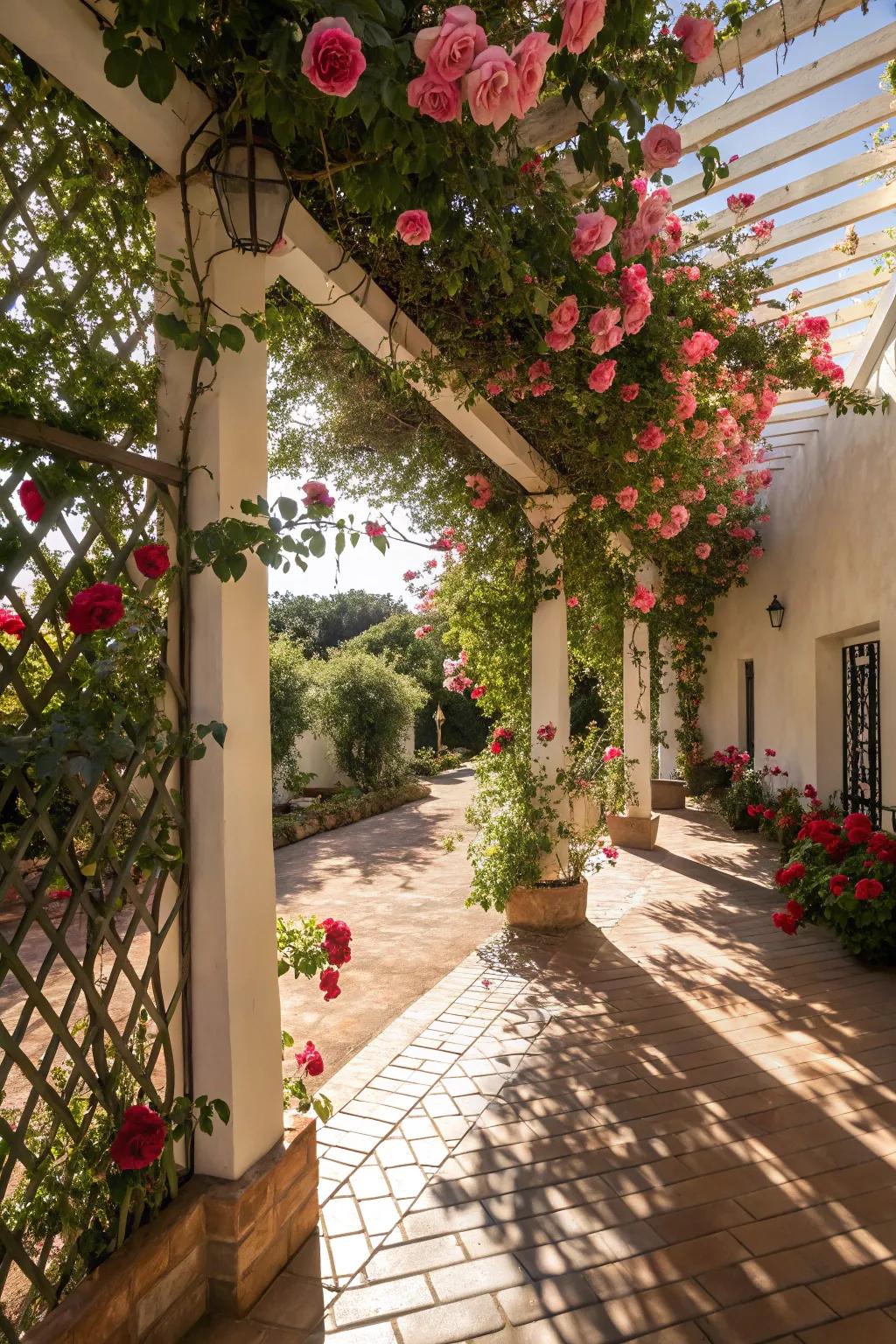 Add vertical drama with trellises and climbing plants.