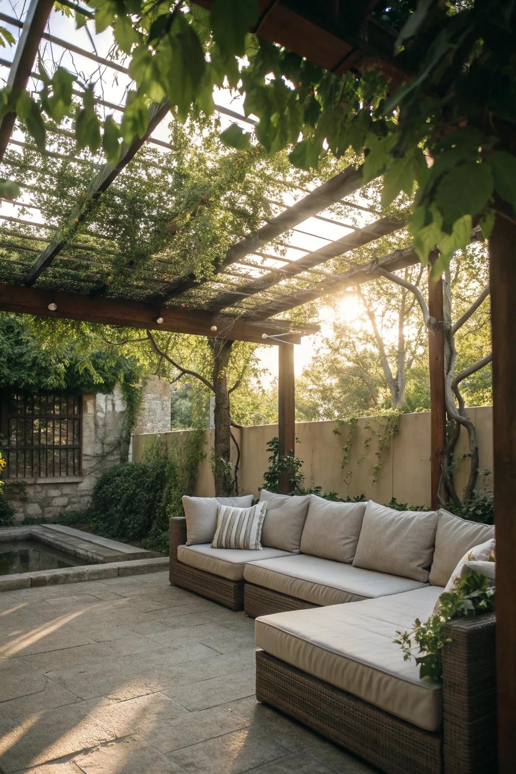 A shaded retreat makes for a cool, inviting patio.