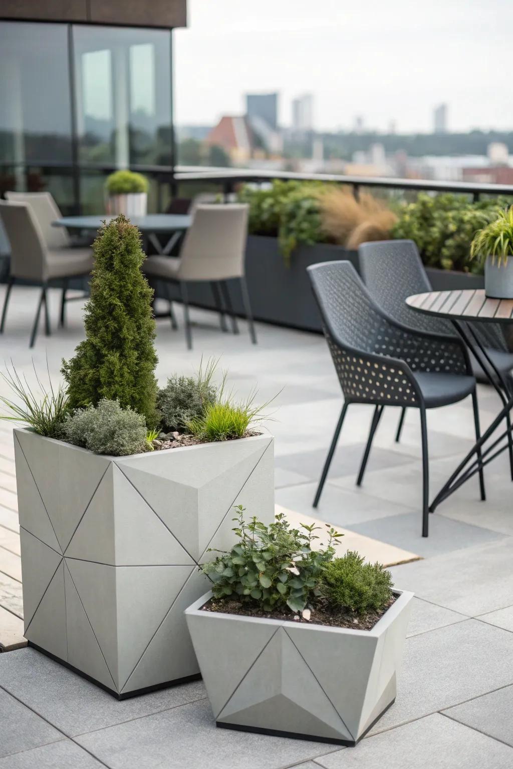 Angular patios bring a modern flair to outdoor areas.