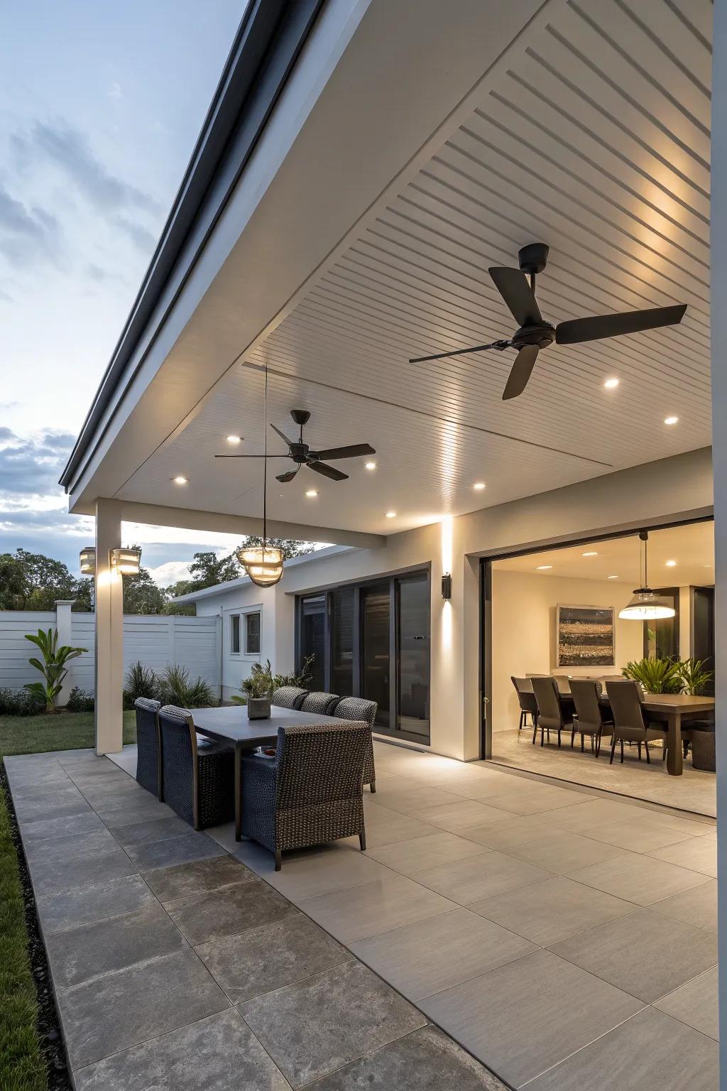 Insulated patio panels deliver comfort and style in warm climates.