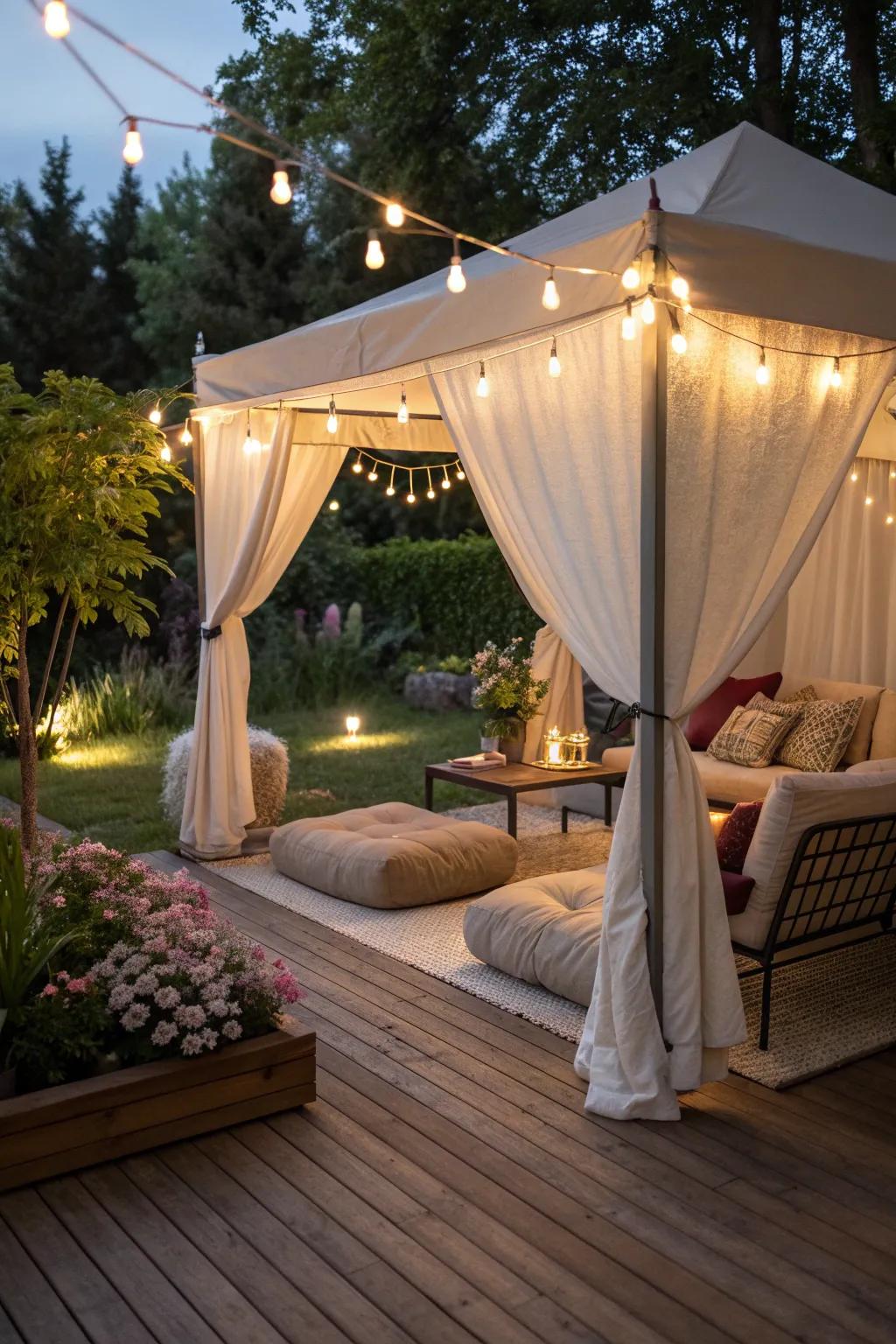 Relax and lounge under a tent with a view of the stars.