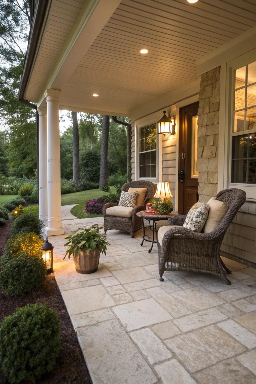 Travertine pavers bring warmth and luxury to your doorway.