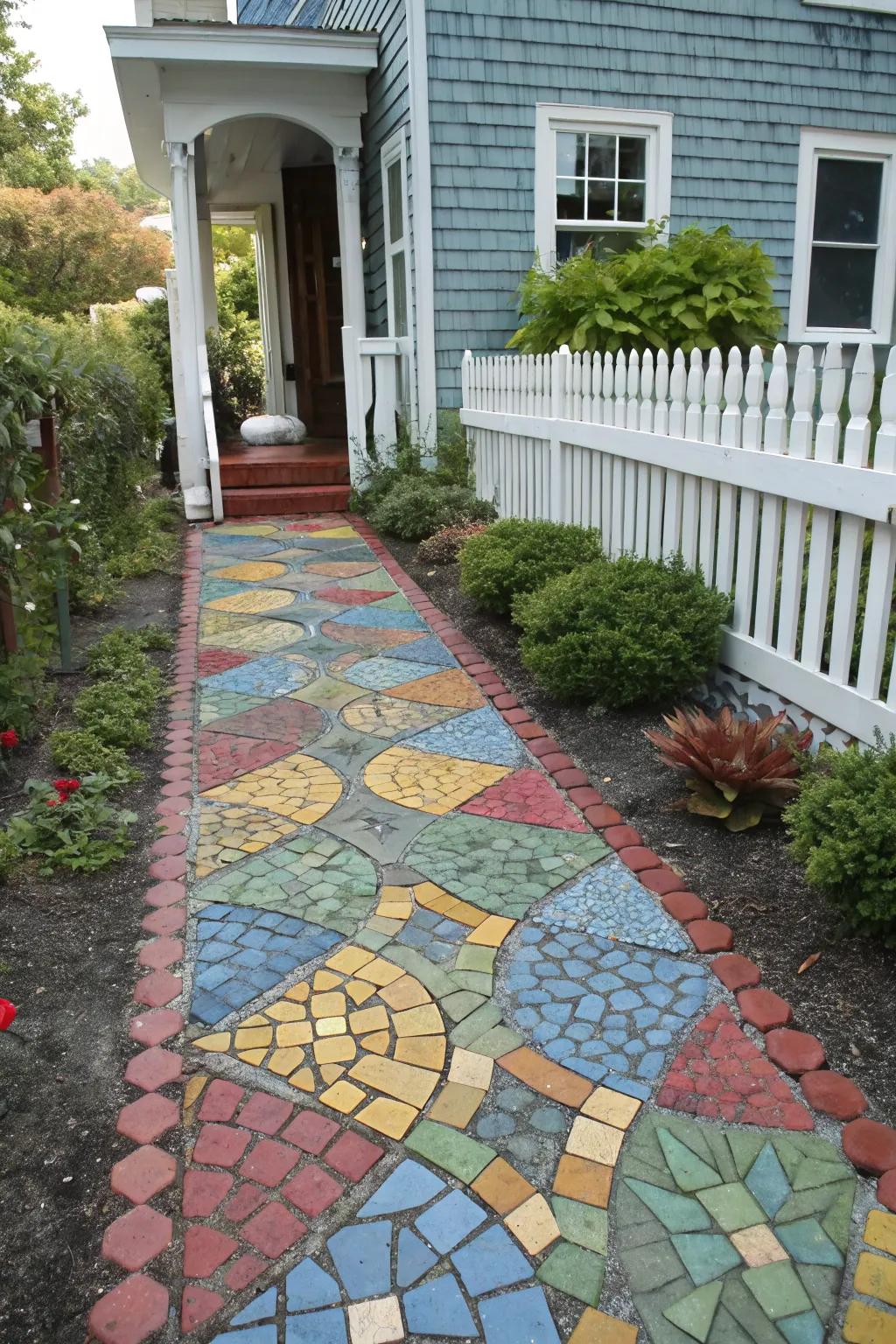 Mosaic patterns turn pathways into artistic statements.