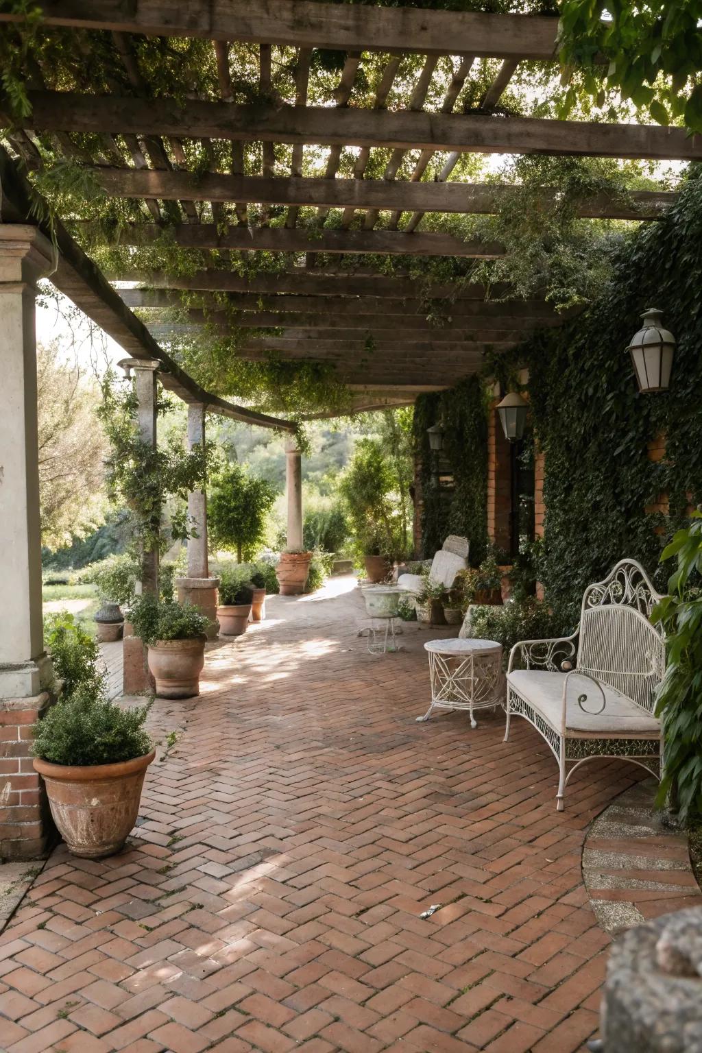 Brick flooring introduces timeless charm and character.