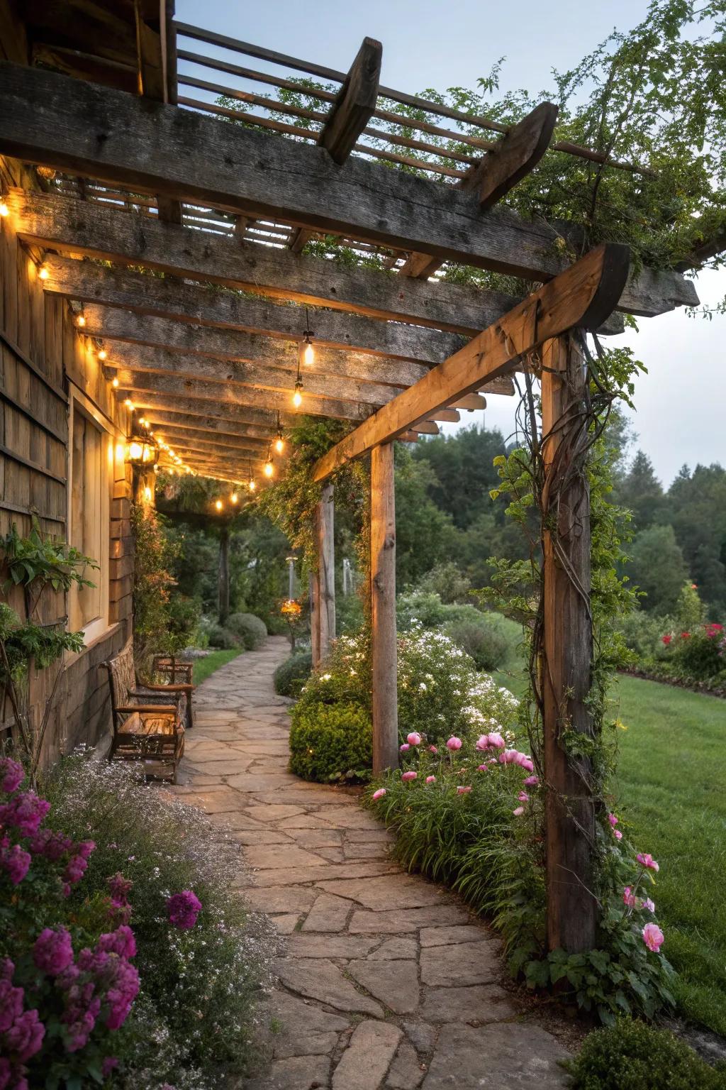 Wooden gutters add rustic charm to outdoor spaces.