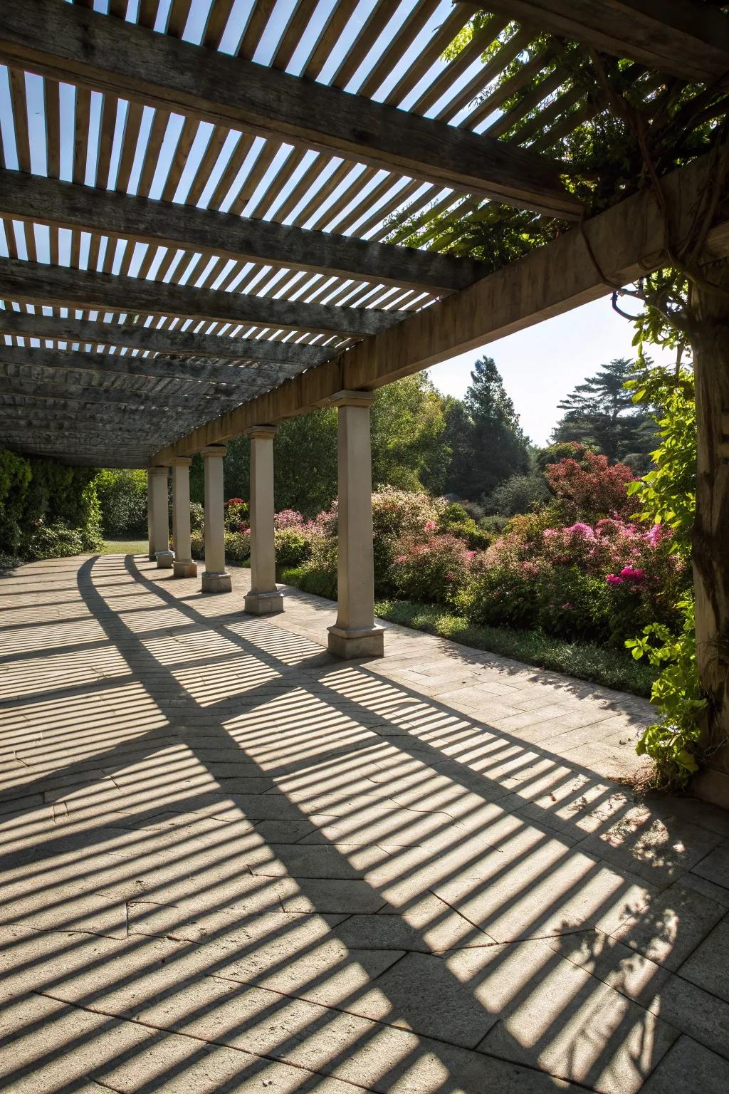 A stylish pergola with open slats for sun control.