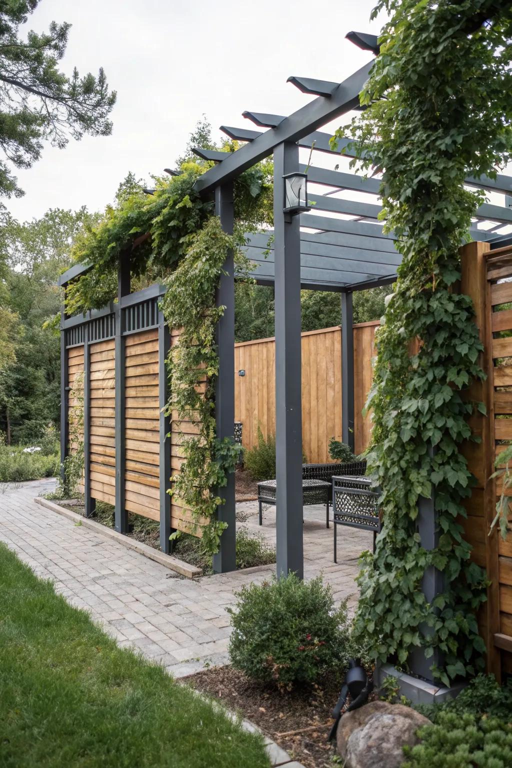 A creative mix of materials adds character to your pergola.