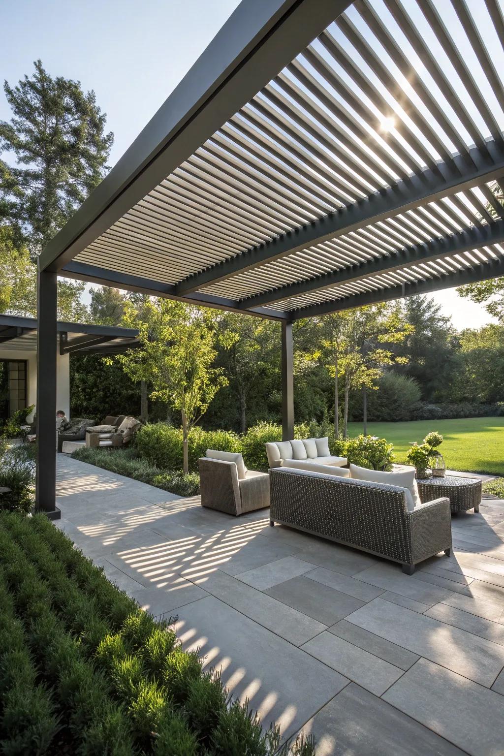 Louvered roofs provide adjustable sun and shade.