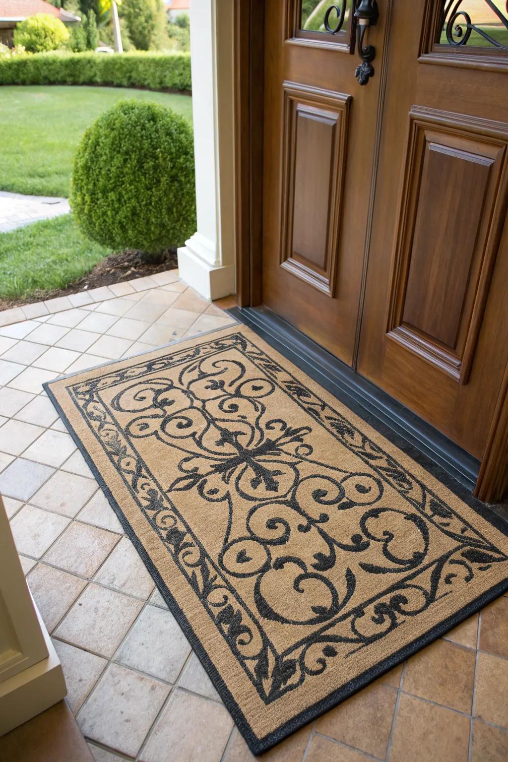 A door mat with a custom design reflecting the homeowner's style.