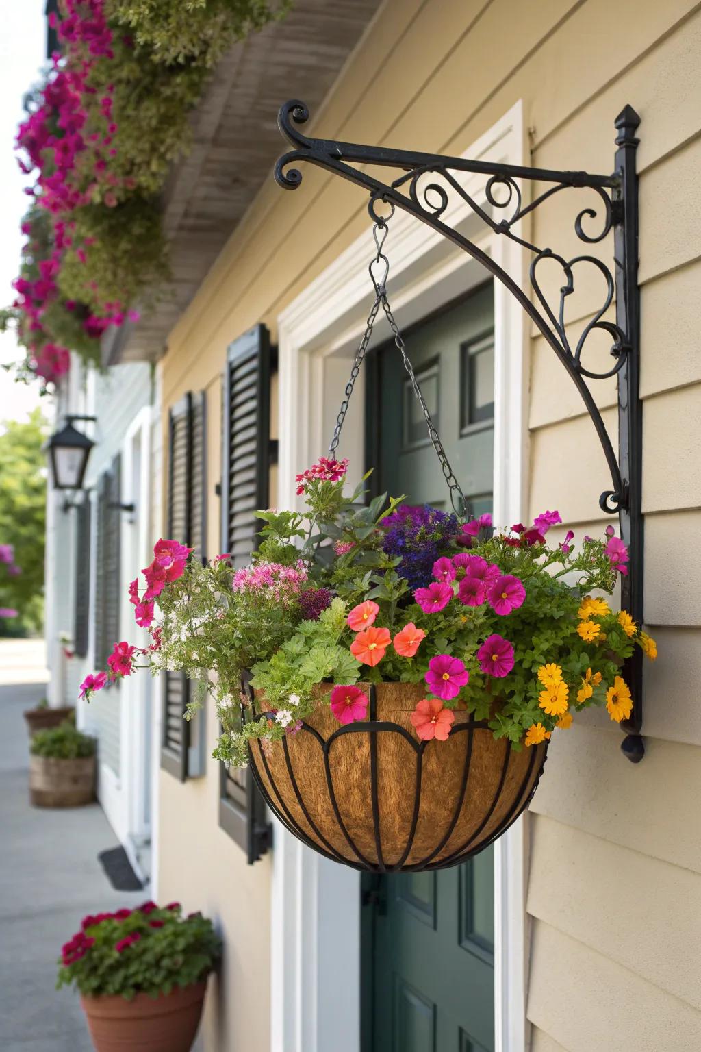 An architectural accent with an elegant wrought iron bracket.