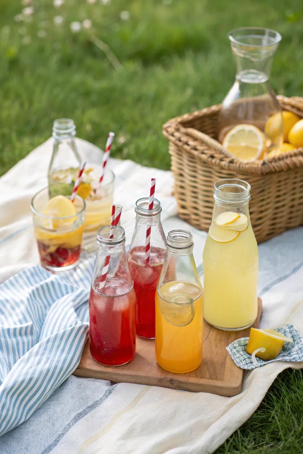 Refreshing beverages elegantly presented for a perfect picnic.