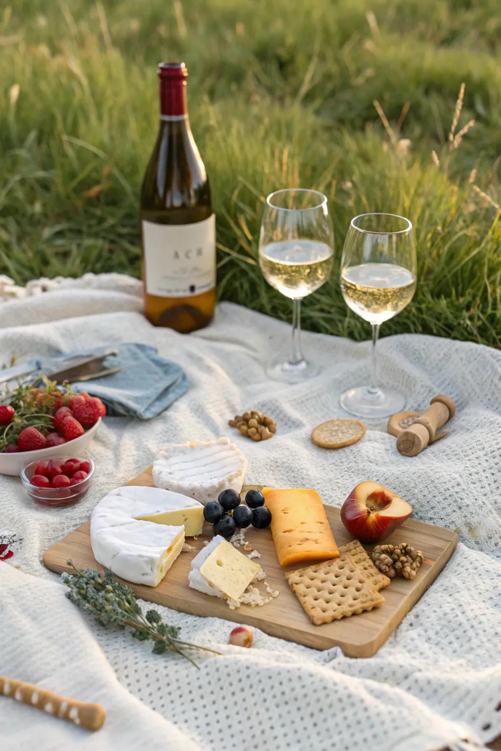 A bottle of wine elevates your picnic experience with a touch of elegance.