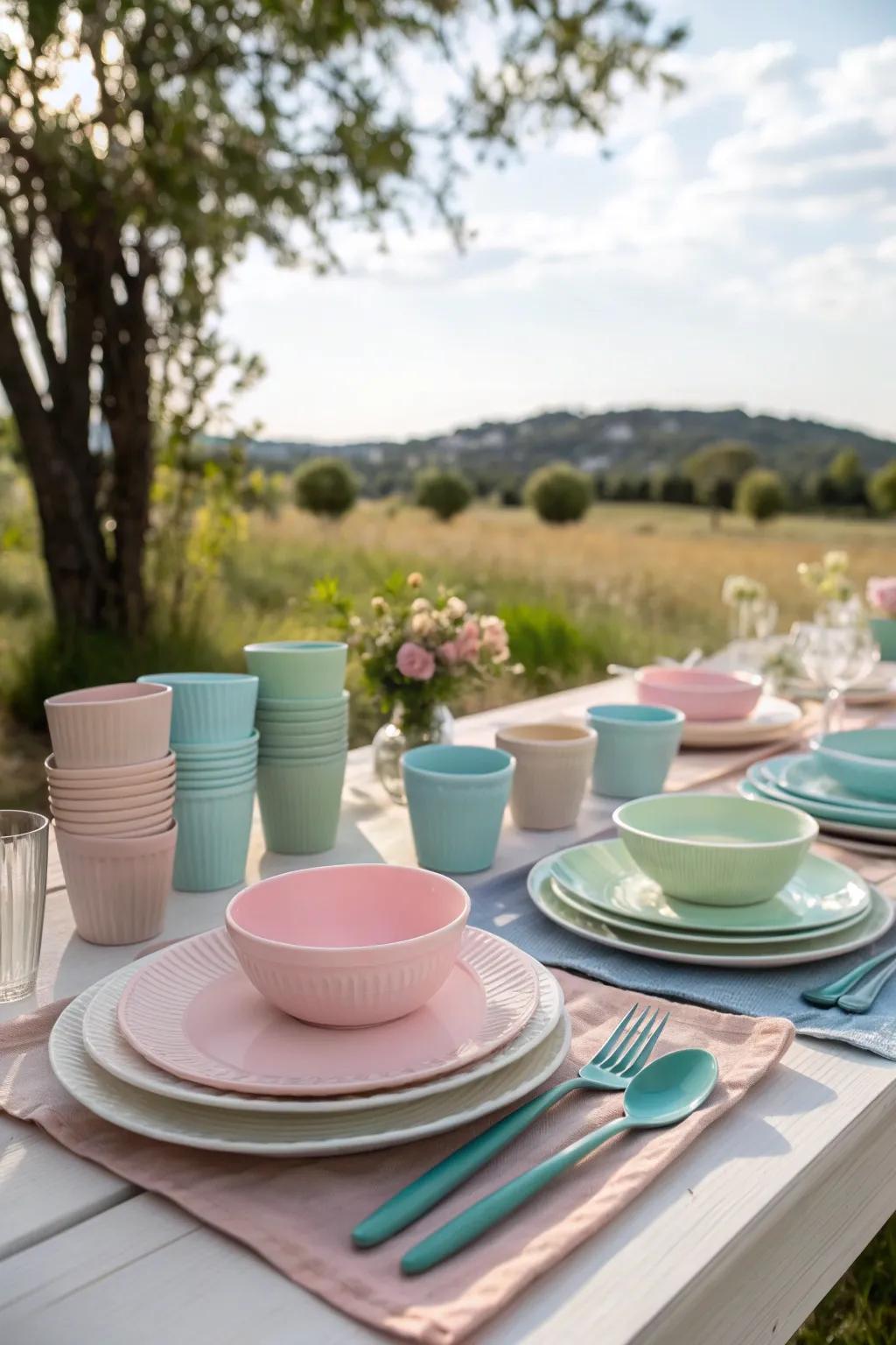 Stylish tableware enhances the overall picnic experience.