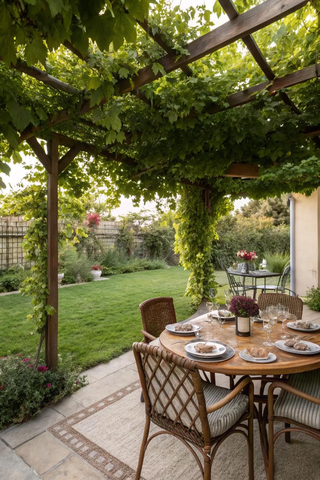 An outdoor dining area invites you to enjoy meals surrounded by nature.