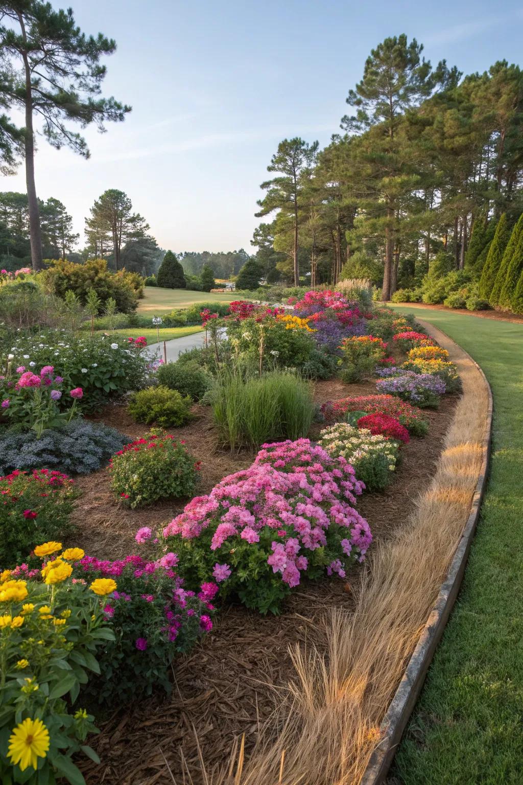 Pine straw brings definition and contrast to these garden borders.