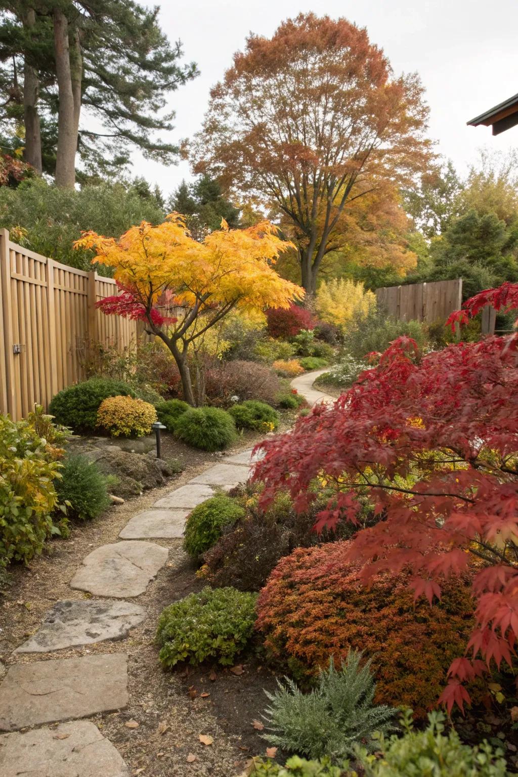 Seasonal colors transforming the garden with autumn hues.