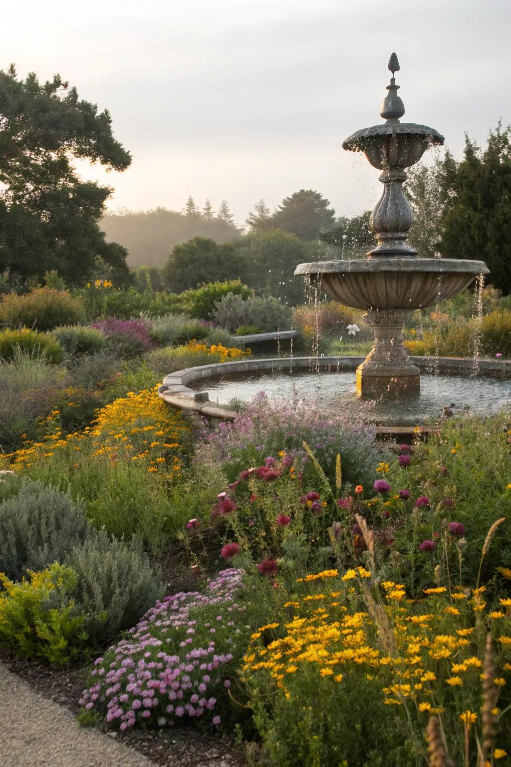 Informal settings bring a relaxed, organic feel to fountain areas.