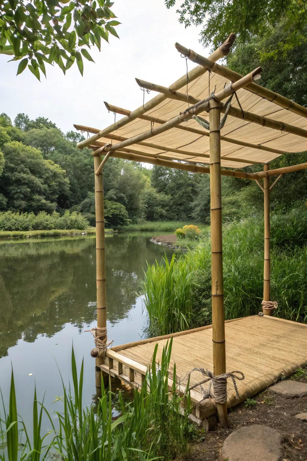 A rustic bamboo structure providing charming shade.