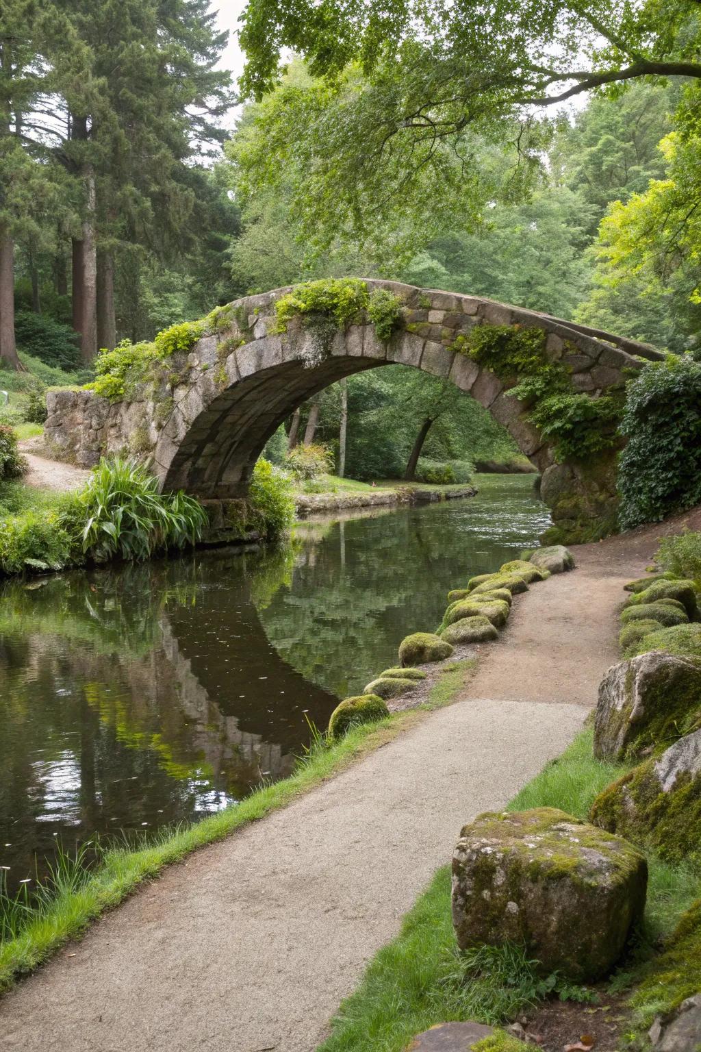 Connect your pond's banks with a picturesque stone bridge.