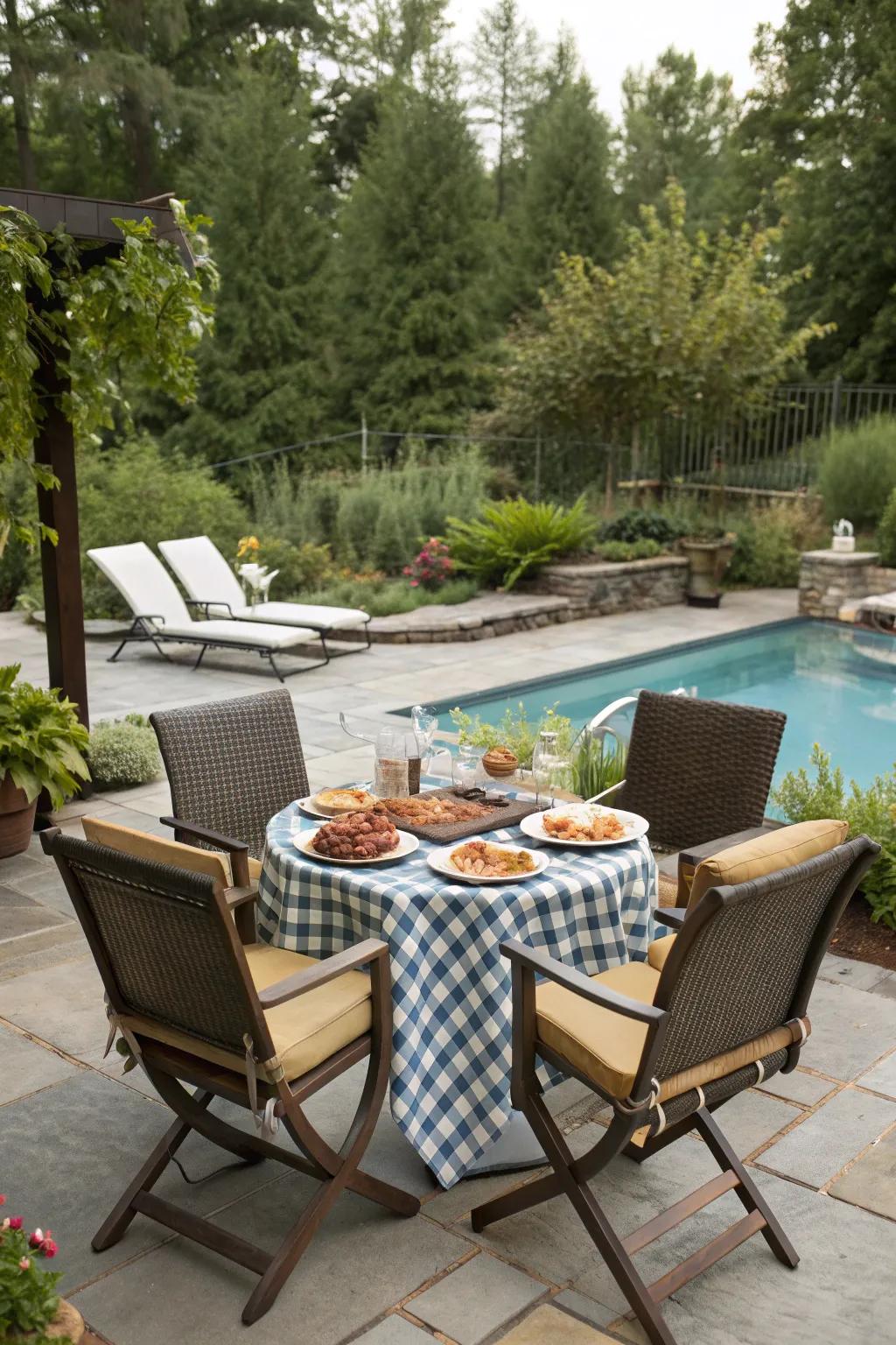 Dine in style with a beautifully set poolside nook.