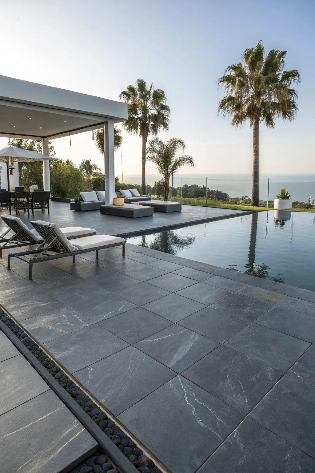 Dark grays create a modern, sophisticated ambiance.