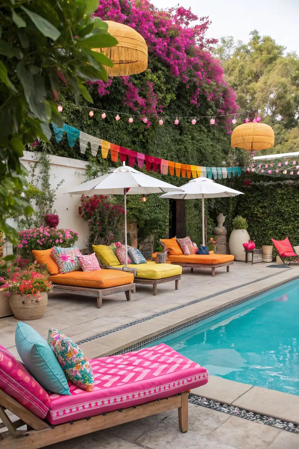 Introduce a rainbow of colors for a fun and vibrant poolside.