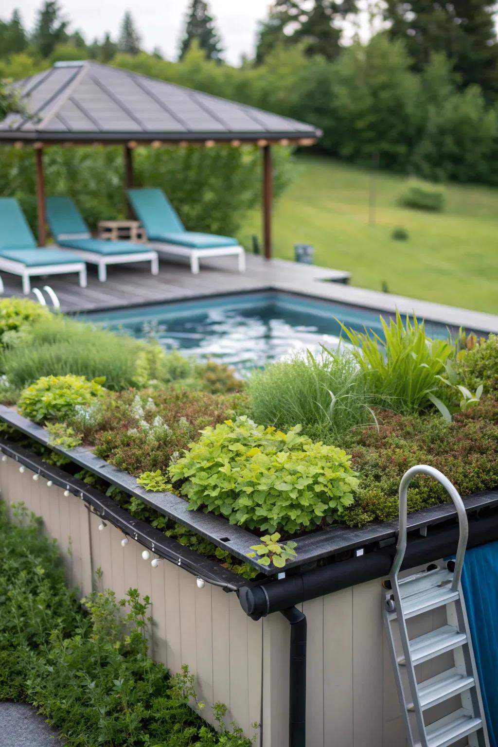 A living roof provides natural insulation and a unique garden feature.