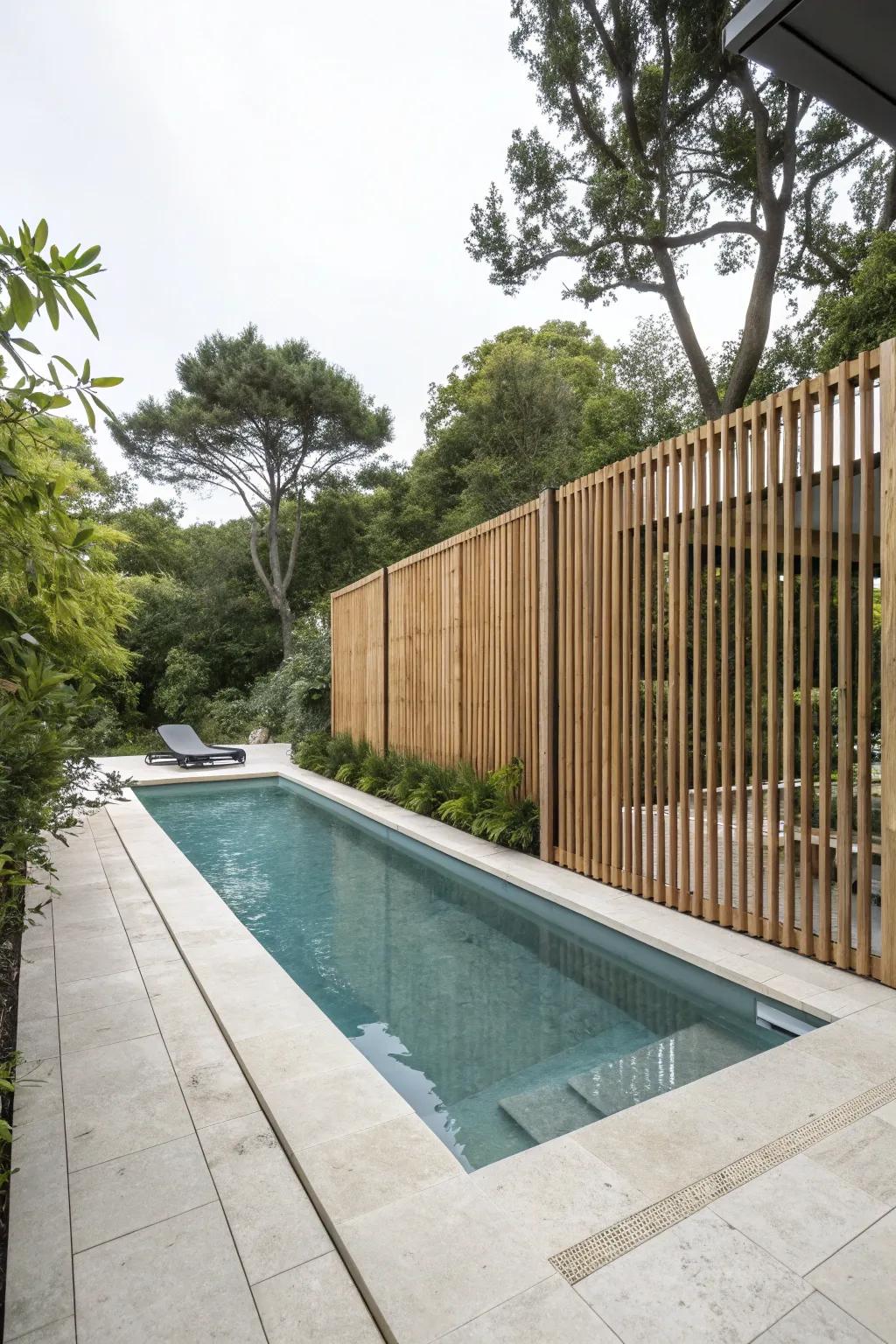 Modern aesthetics with a budget-friendly wooden slat fence.